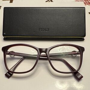Fendi Maroon Eyeglasses with Blue Case and Dust Cloth.